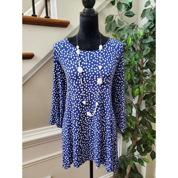 Chico's Blue Polka Dot Rayon Round Neck Long Sleeve Casual Top Blouse (3) XL - Picture 1 of 11